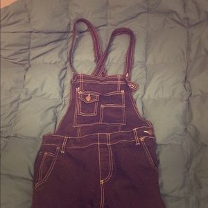 Free People black denim overalls